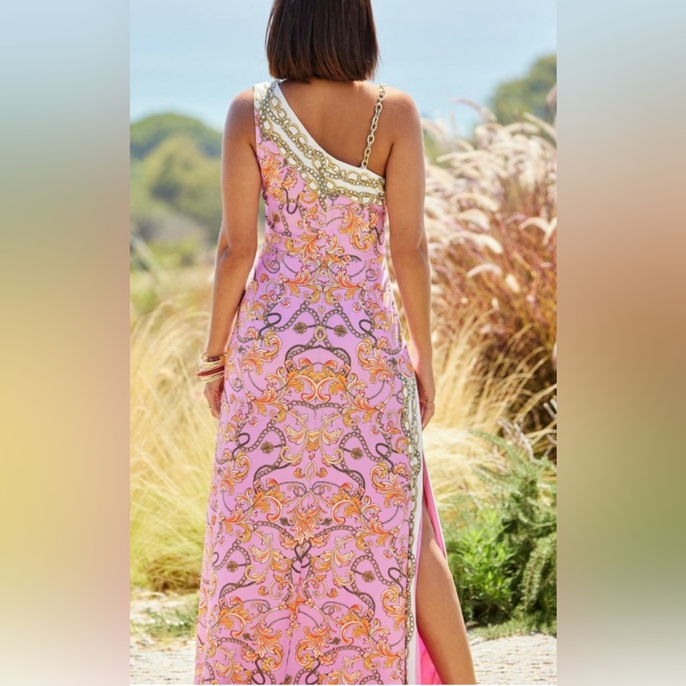 Boston Proper Status Chain One Shoulder Lined Dress Pink - Picture 2 of 6